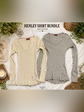 Free People Cotton Thermal Henley Shirt Bundle S Fitted Cream Gray 2 Pack Y2K